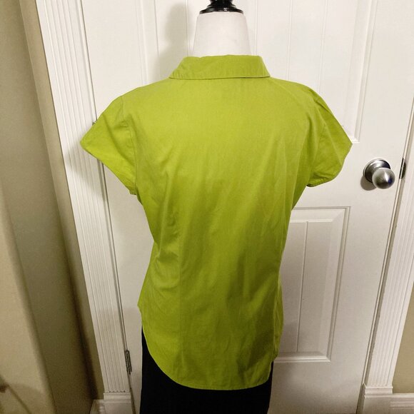 WORTHINGTON Chartreuse green short-sleeve button-down shirt MEDIUM LARGE blouse - Picture 14 of 14